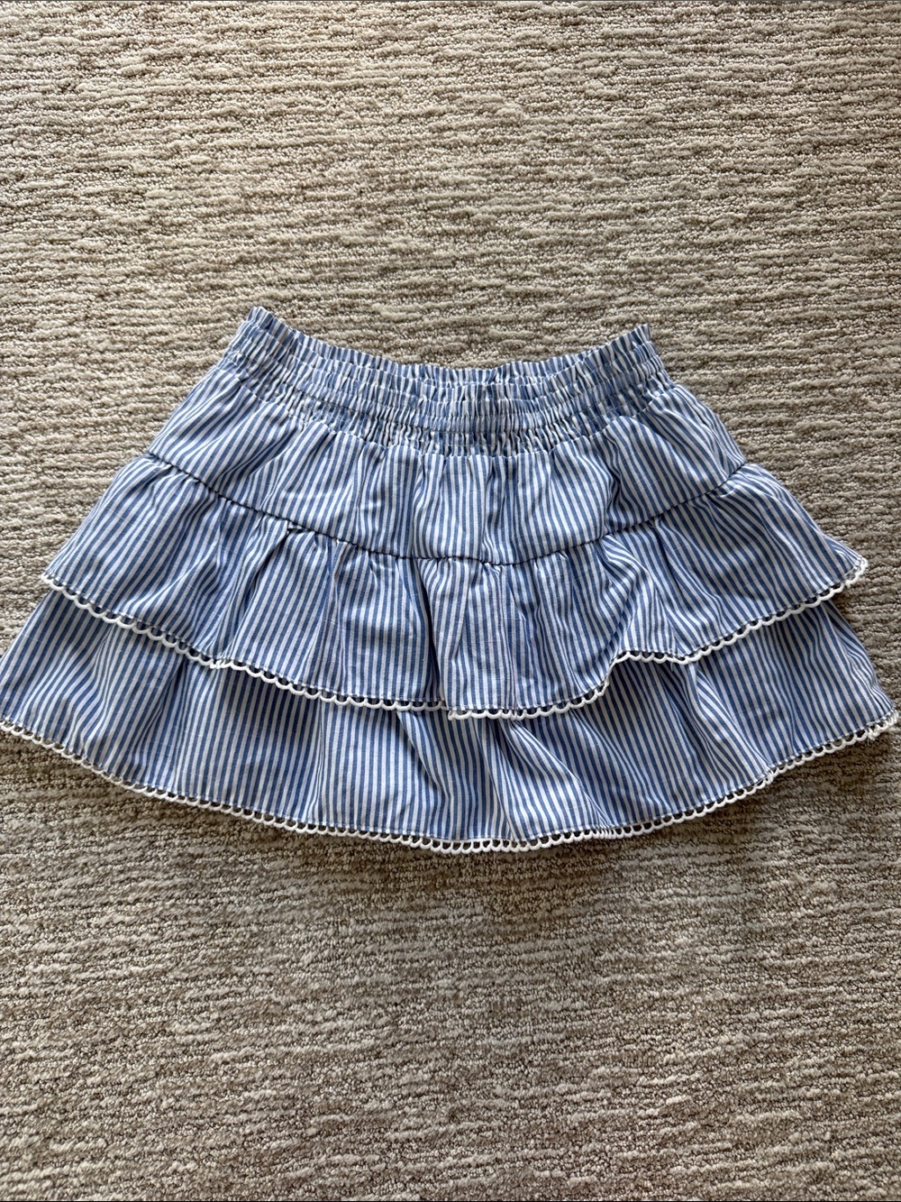 Blue and White striped tiered cotton skirt with liner shorts Size M